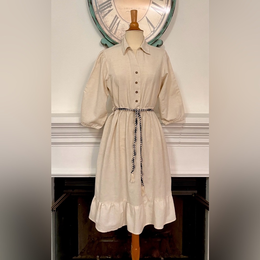 Elegant Cream Long Sleeve Dress with Button Detail